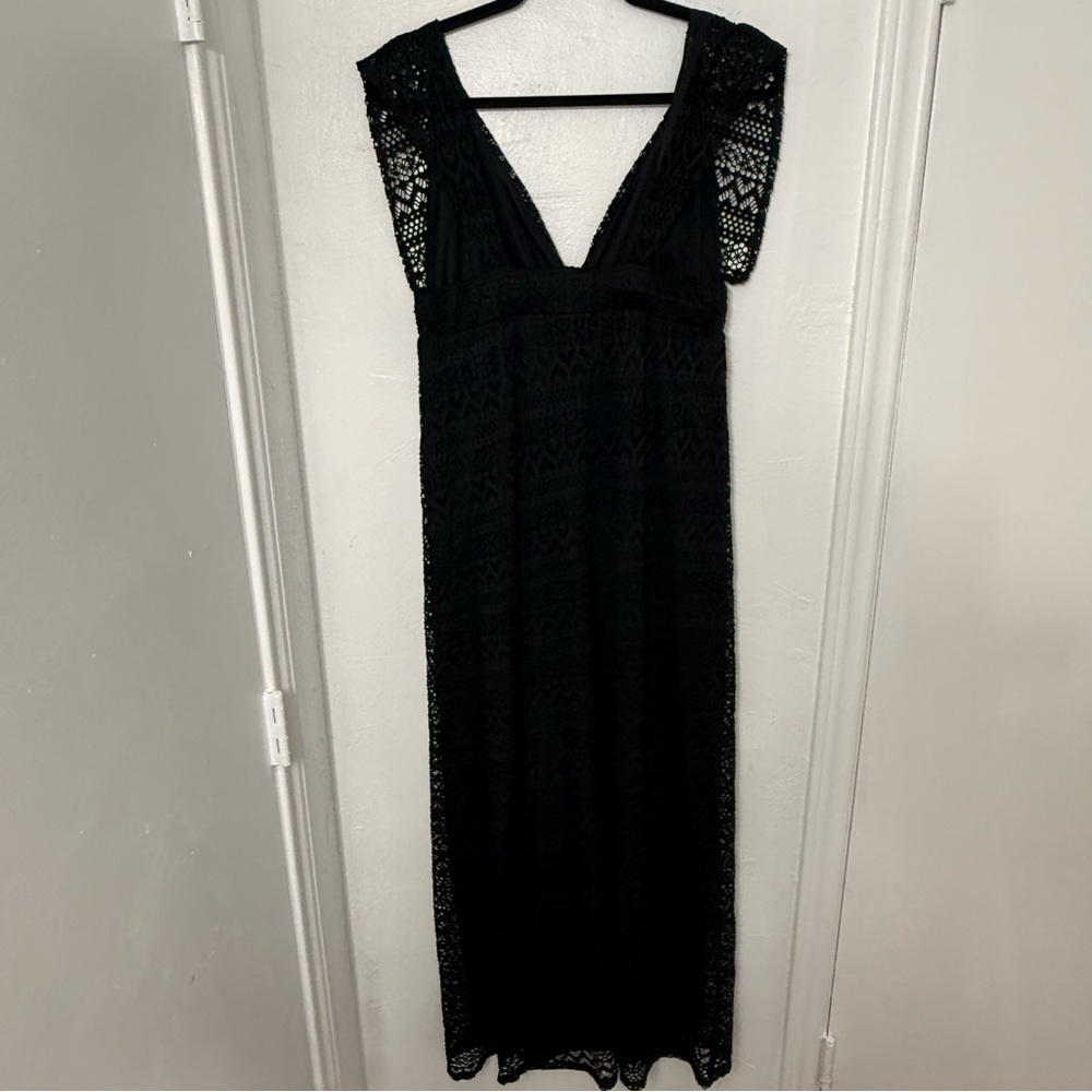 Lovestitch Women's Bohemian Lace V-Neck Maxi Lined Dress, Black, Size M - Picture 9 of 9
